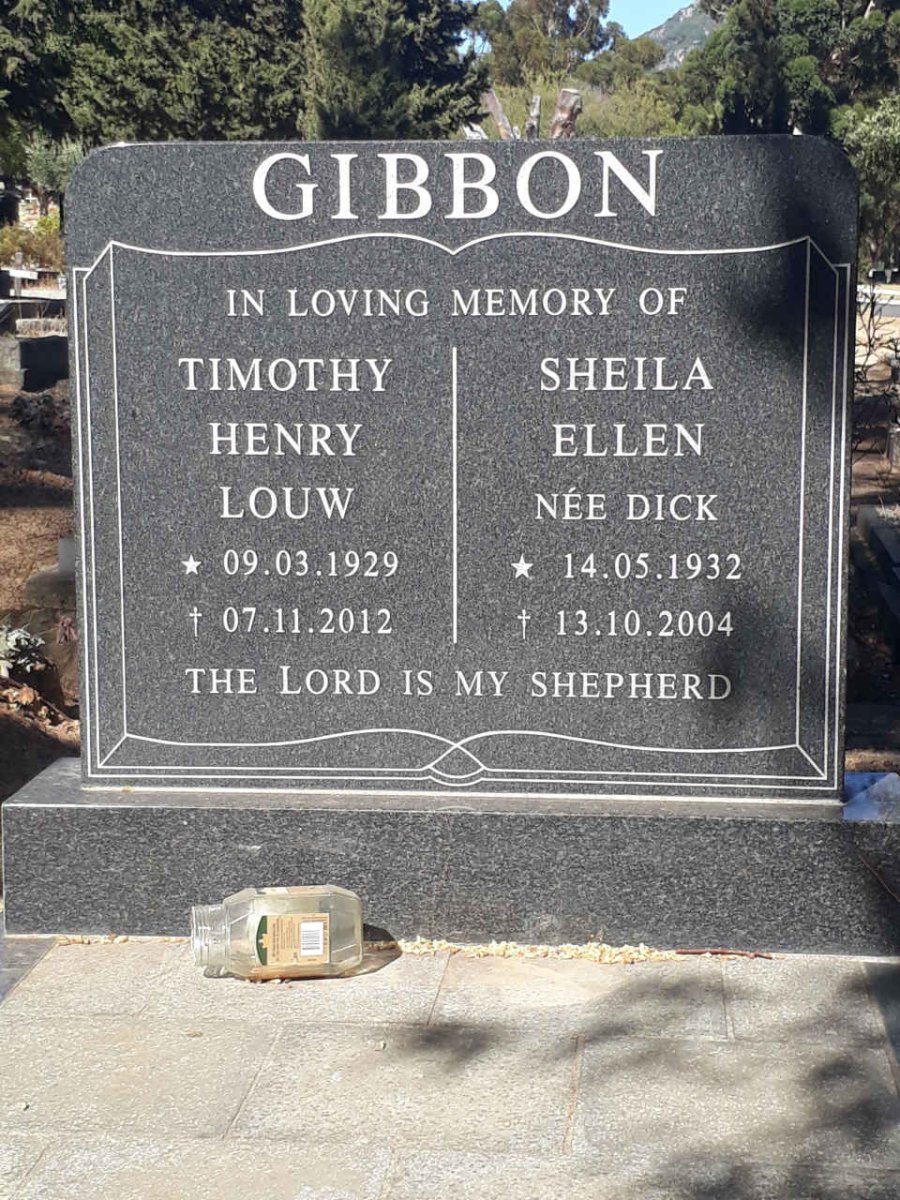 GIBBON Timothy Henry Louw 1929-2012 &amp; Sheila Ellen DICK 1932-2004