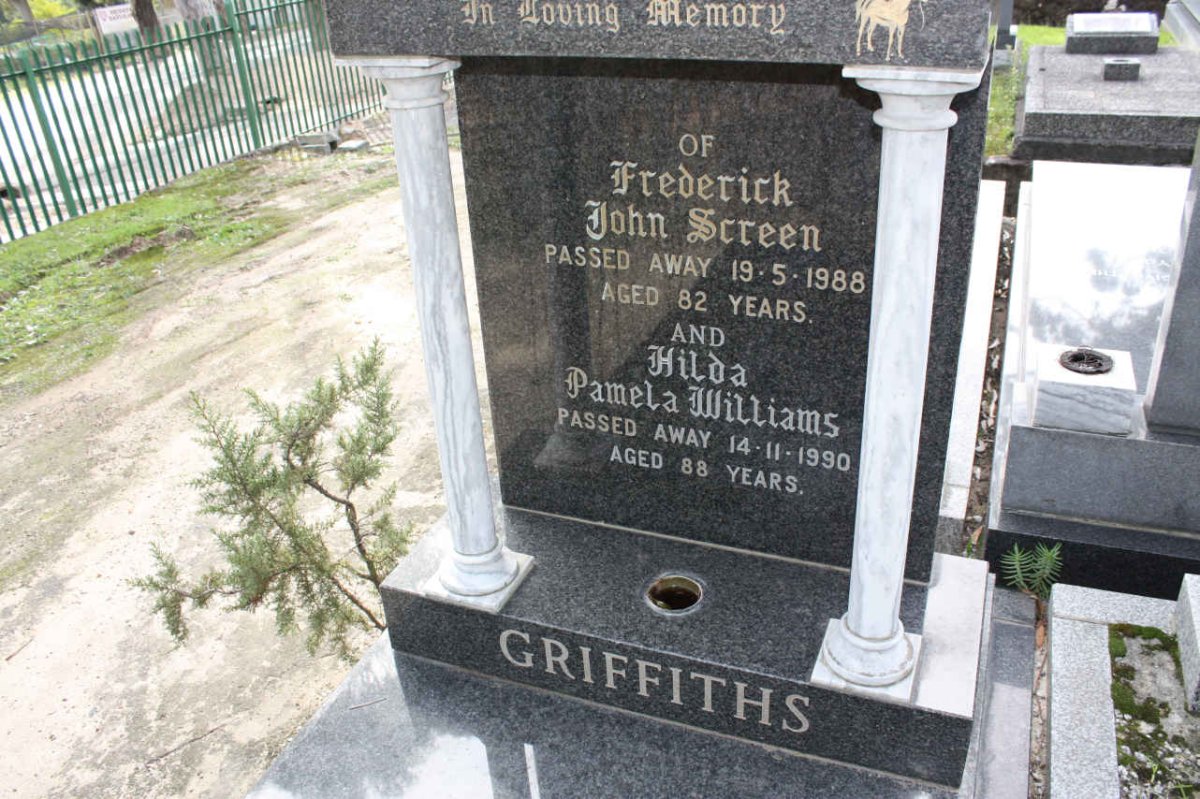 GRIFFITHS Frederick John Screen -1988 &amp; Hilda Pamela WILLIAMS -1990