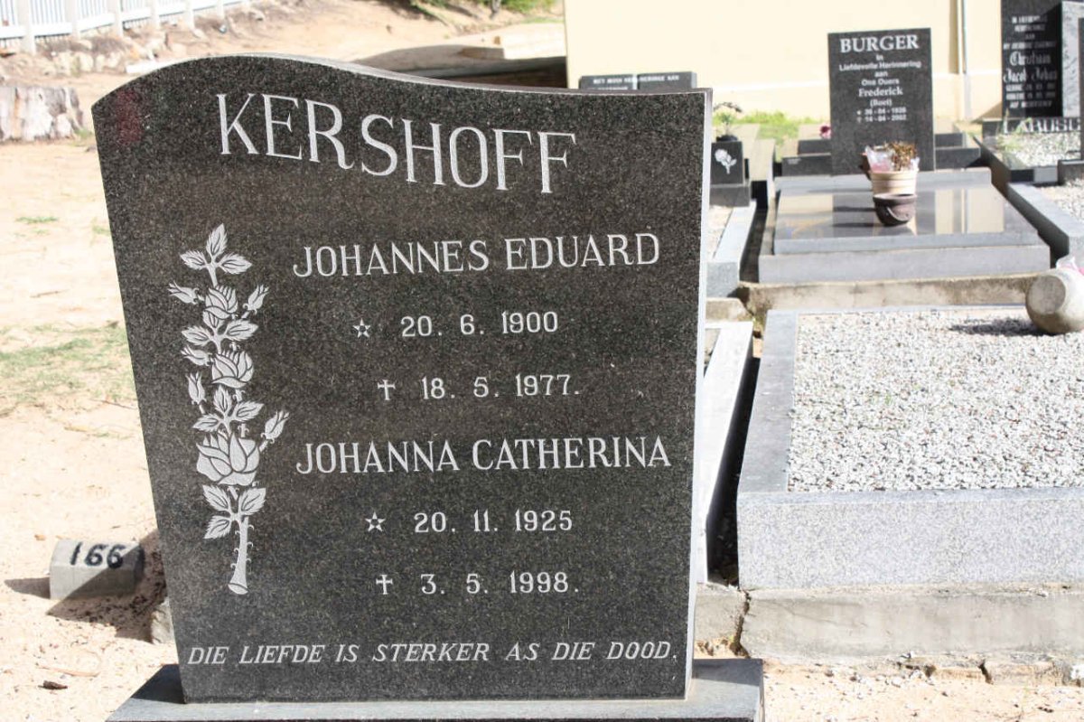 KERSHOFF Johannes Eduard 1900-1977 &amp; Johanna Catherina 1925-1998