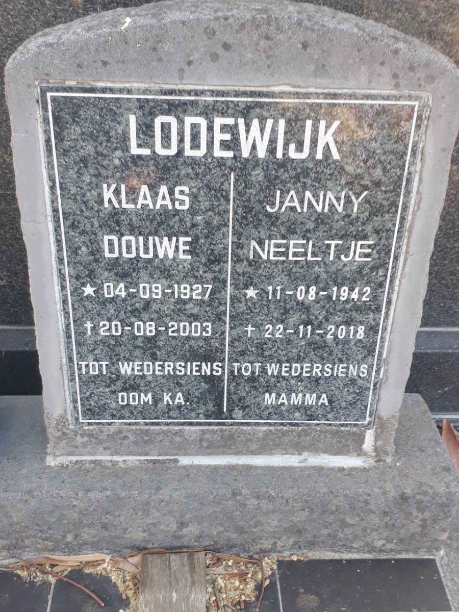 LODEWIJK Klaas Douwe 1927-2003 &amp; Janny Neeltje 1942-2018