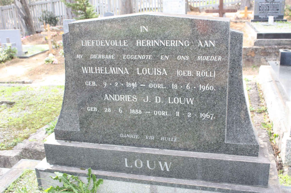 LOUW Andries J.D. 1888-1967 &amp; Wilhelmina Louisa ROLL 1891-1960