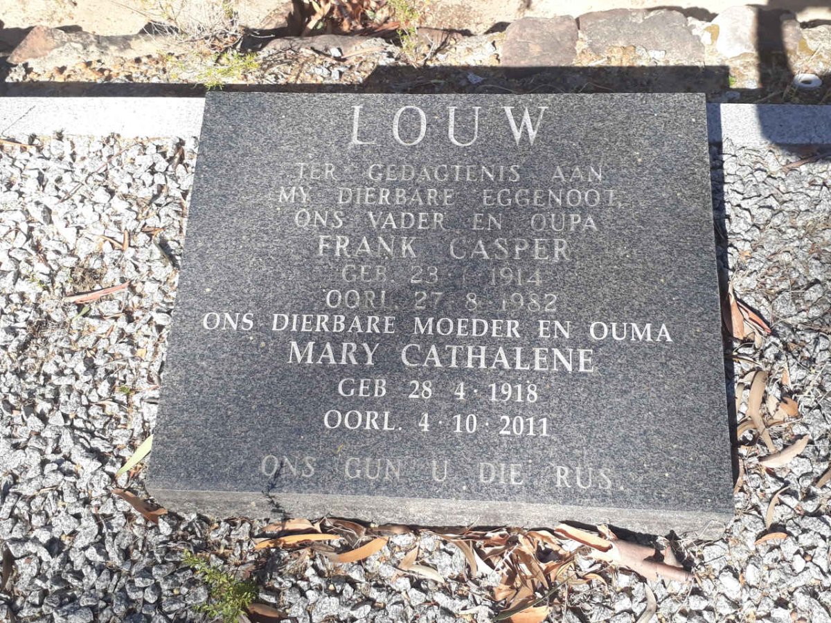 LOUW Frank Casper 1914-1982 &amp; Mary Cathalene 1918-2011
