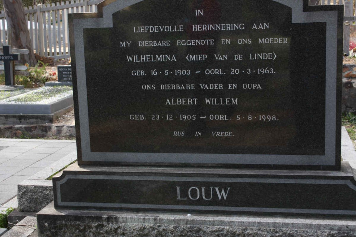 LOUW Albert Willem 1905-1998 &amp; Wilhelmina VAN DER LINDE 1903-1963