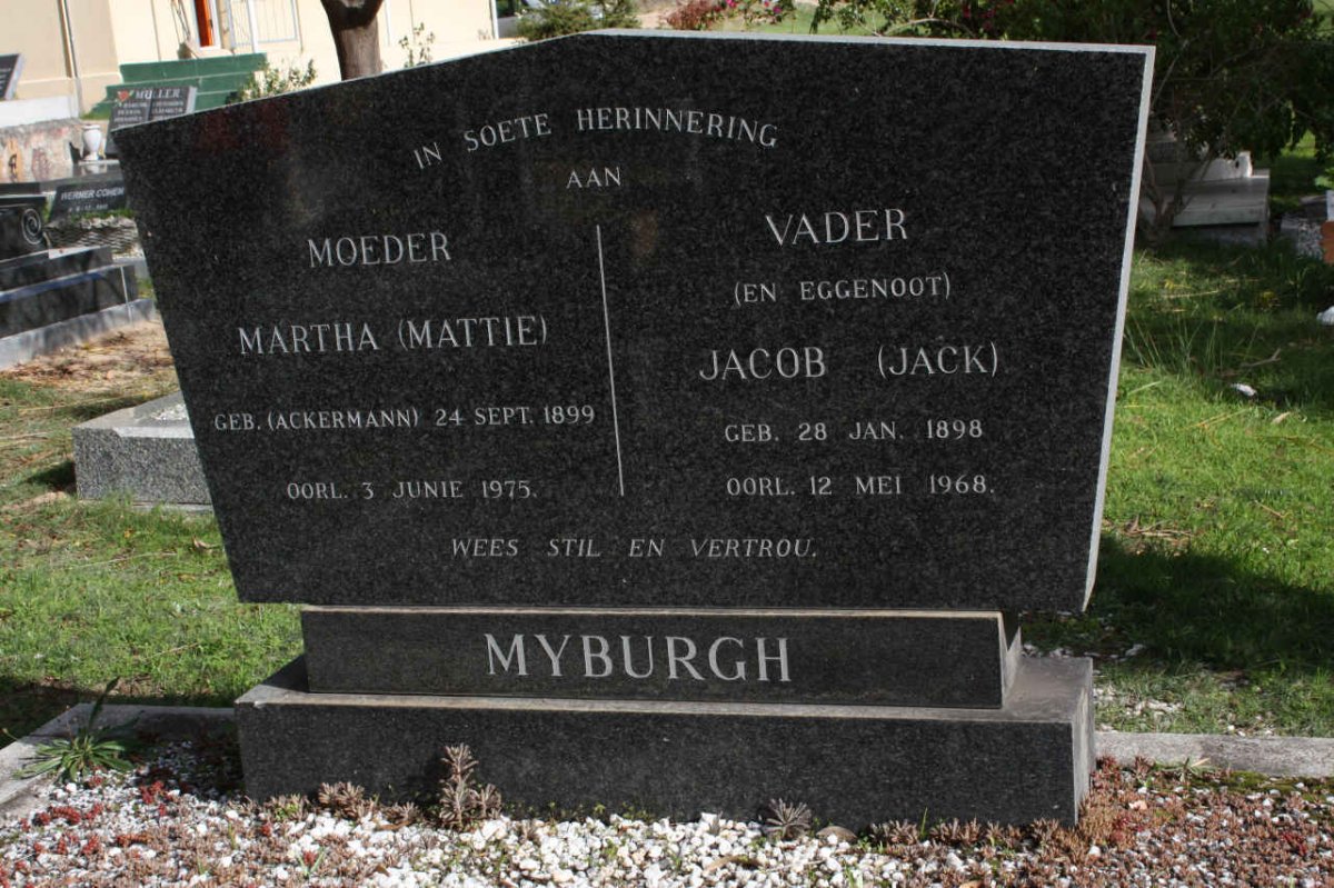 MYBURGH Jacob 1989-1968 &amp; Martha ACKERMANN 1899-1975