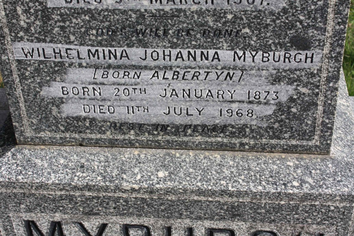 MYBURGH Wilhelmina Johanna nee ALBERTYN 1873-1968