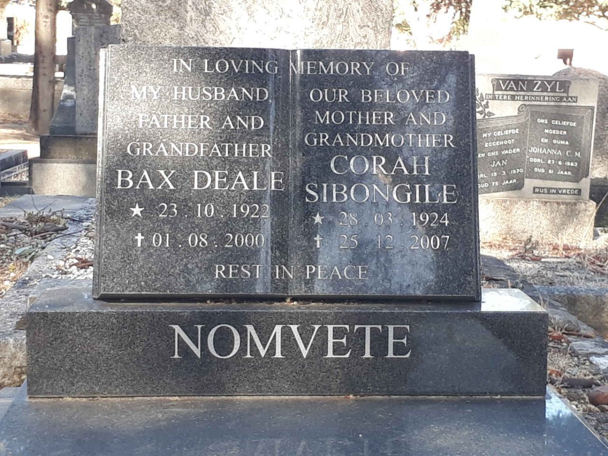 NOMVETE Bax Deale 1922-2000 &amp; Corah Sibongile 1924-2007