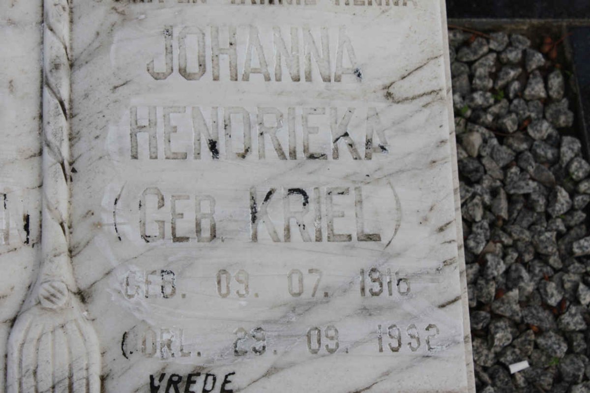 OUDTSHOORN Johanna Hendrieka, van RHEEDE van nee KRIEL 1918-1992
