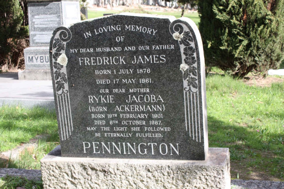 PENNINGTON Frederick James 1876-1961 &amp; Rykie Jacoba ACKERMANN 1901-1967