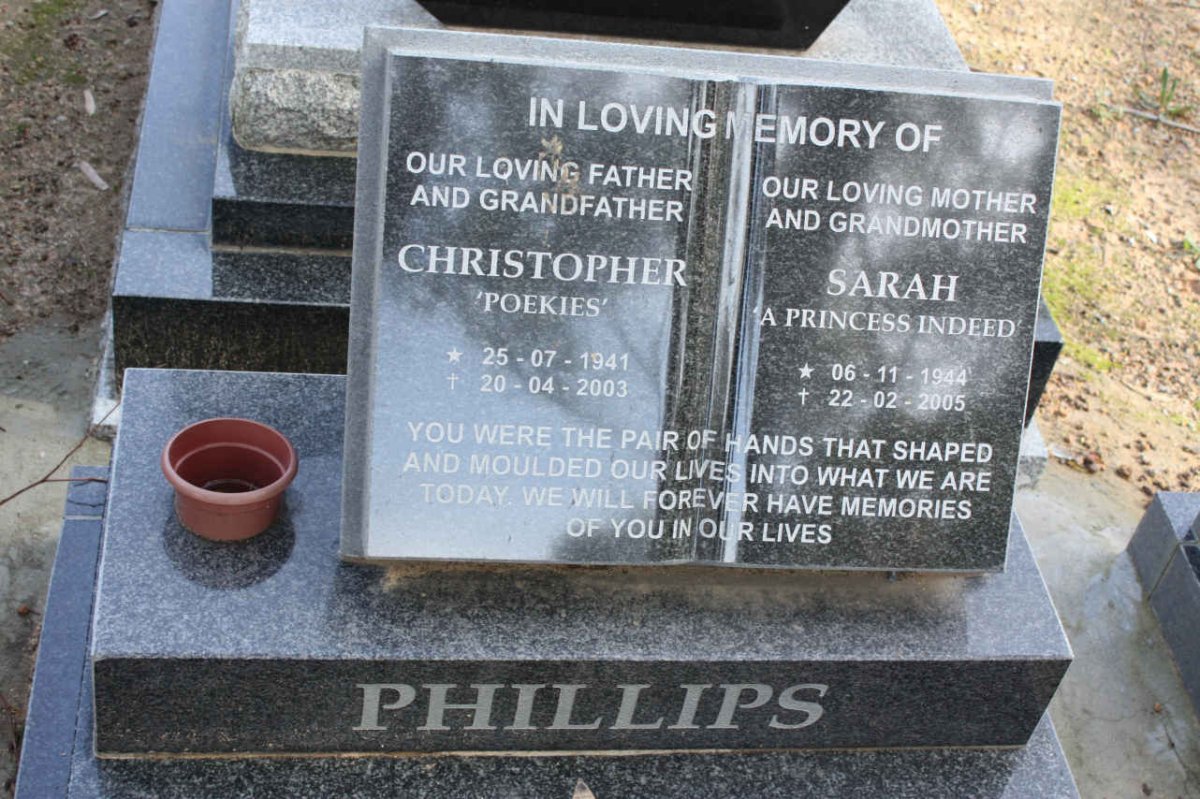 PHILLIPS Christopher 1941-2003 &amp; Sarah 1944-2005