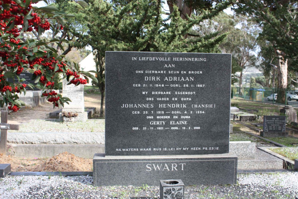 SWART Johannes Hendrik 1919-1984 &amp; Gerty Elaine 1921-2000 :: SWART Dirk Adriaan 1948-1967