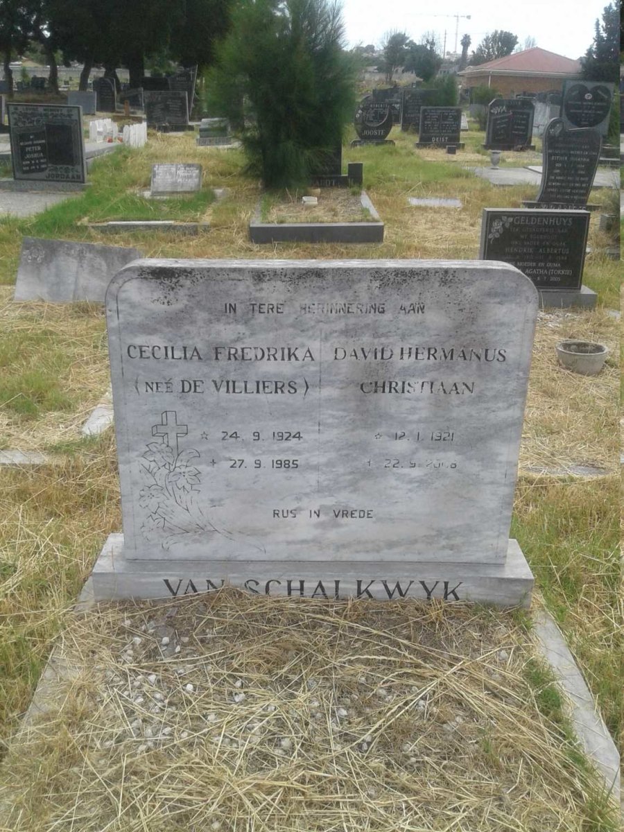 SCHALKWYK David Hermanus Christiaan, van 1921-200? & Cecilia Fredrika DE VILLIERS 1924-1985
