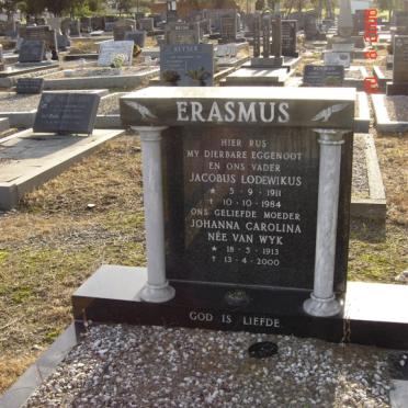 ERASMUS Jacobus Lodewikus 1911-1984 &amp; Johanna Carolina VAN WYK 1913-2000