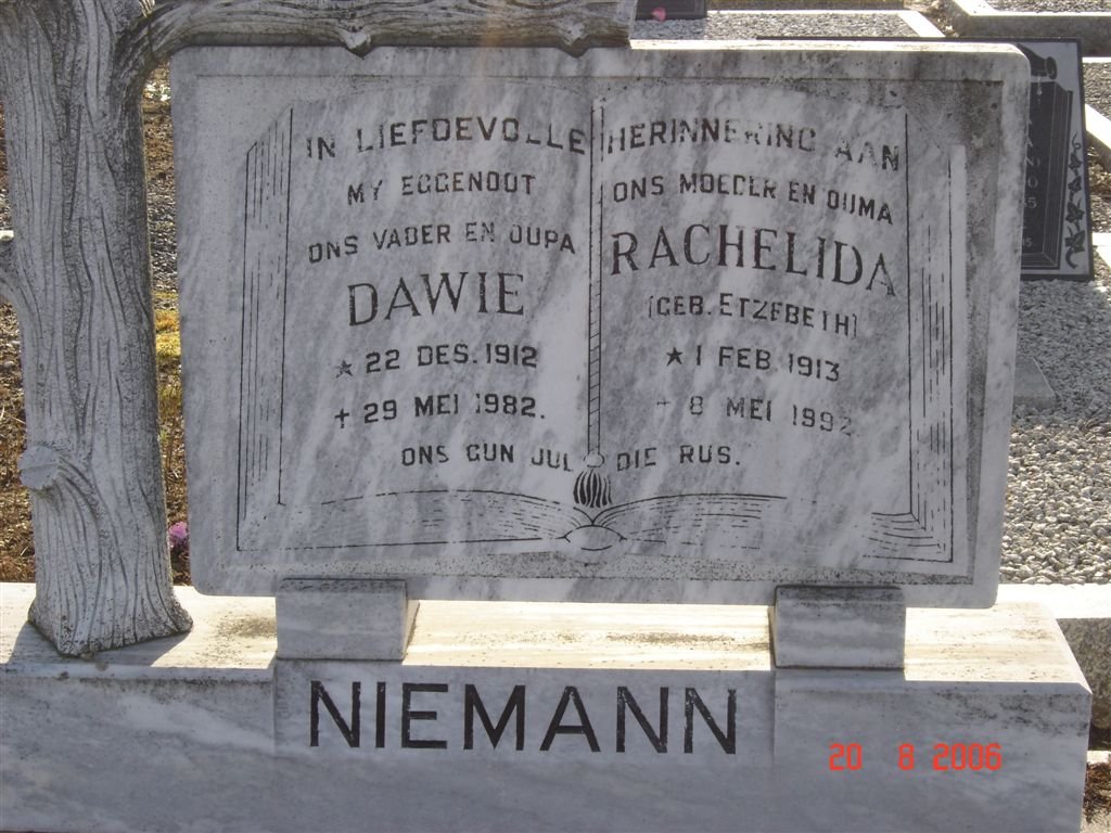 NIEMANN Dawie 1912-1982 &amp; Rachelida ETZEBETH 1913-1992