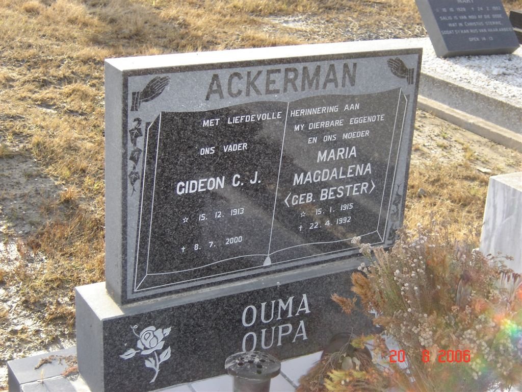 ACKERMAN Gideon C.J. 1913-2000 &amp; Maria Magdalena BESTER 1915-1992