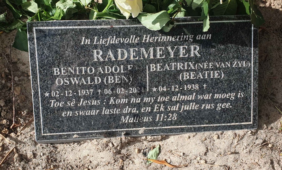 RADEMEYER Benito Adolf Oswald 1937-2024 & Beatrix VAN ZYL 1938-