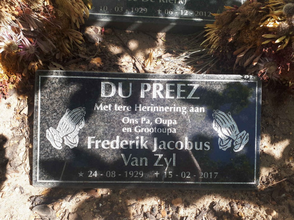PREEZ Frederik Jacobus van Zyl, du 1929-2017