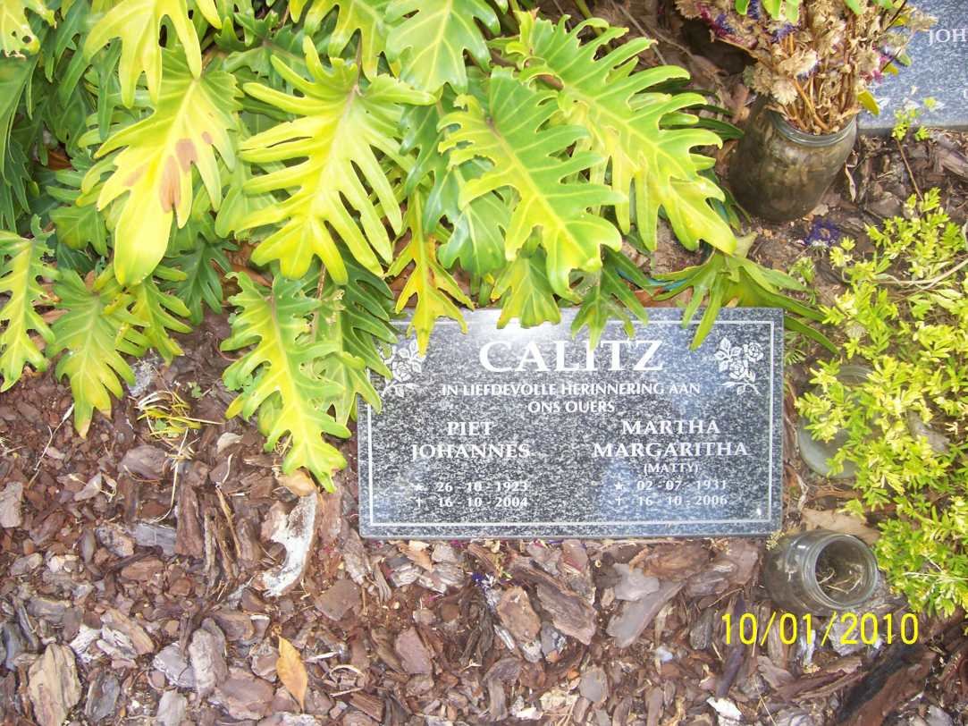 CALITZ Piet Johannes 1923-2004 &amp; Martha Margaritha 1931?-2006
