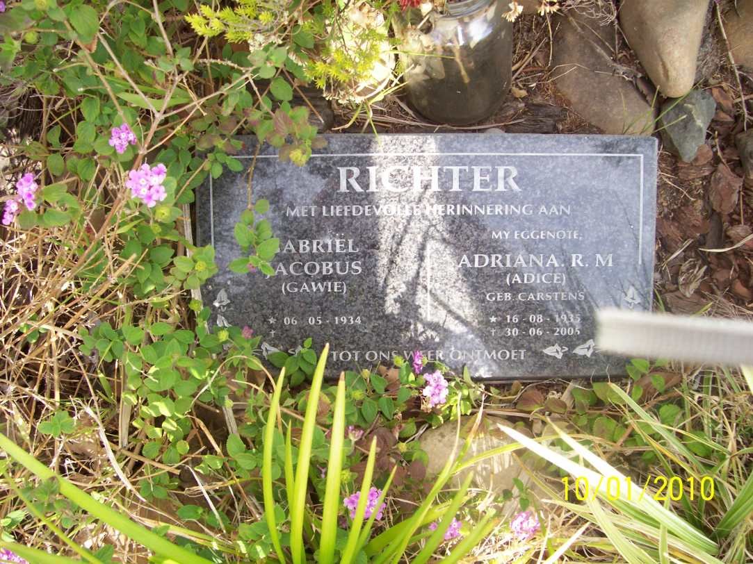 RICHTER Gabriel Jacobus 1914- &amp; Adriana R.M. CARSTENS 1935-2005