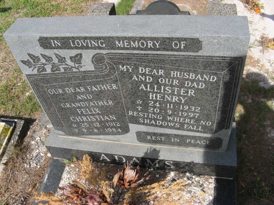 ADAMS Felix Christian 1912-1984 :: ADAMS Allister Henry 1932-1997