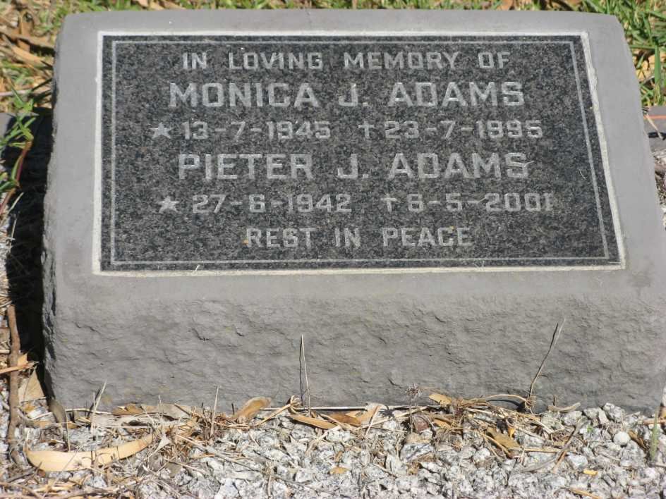 ADAMS Pieter J. 1942-2001 &amp; Monica J. 1945-1995