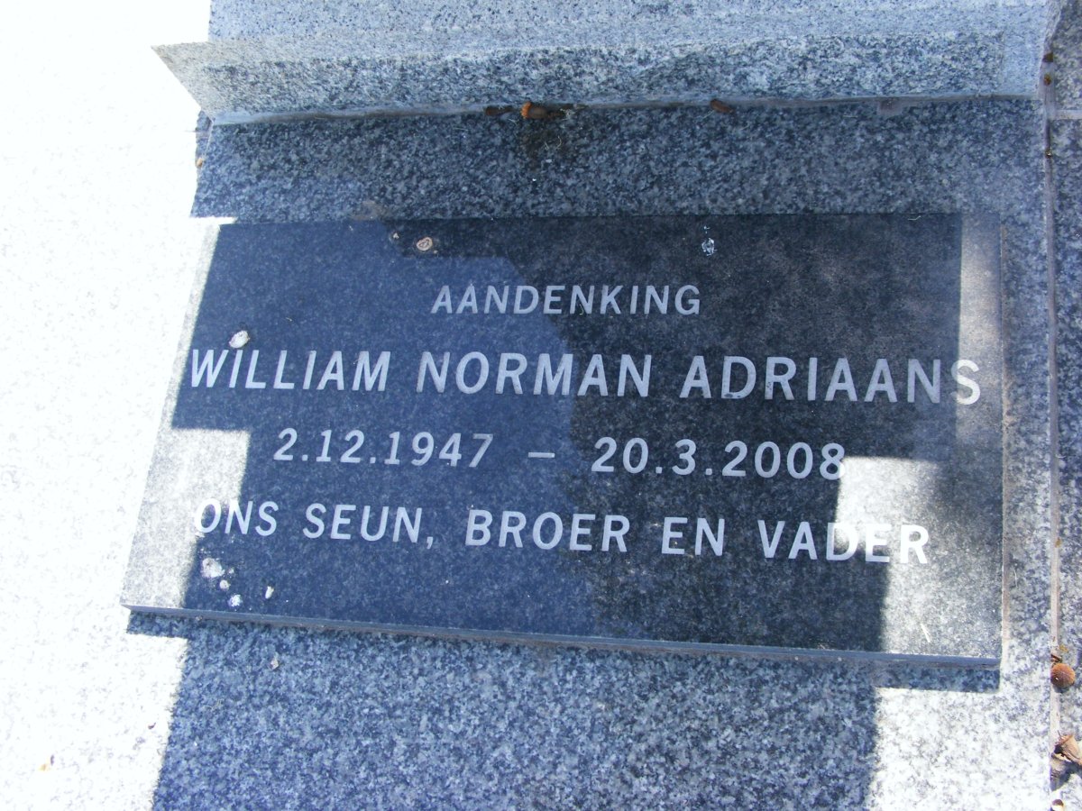 ADRIAANS William Norman 1947-2008