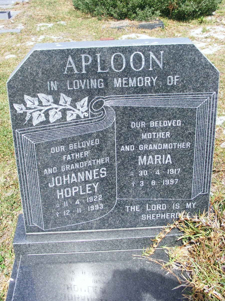 APLOON Johannes Hopley 1922-1993 &amp; Maria 1917-1997