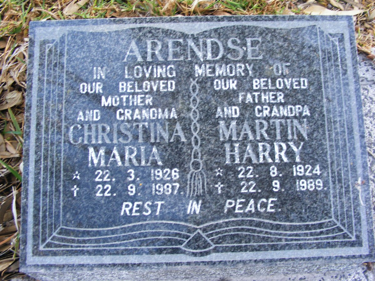 ARENDSE Martin Henry 1924-1989 &amp; Christina Maria 1926-1987