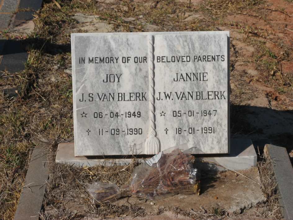 BLERK Jannie J.W., van 1947-1991 &amp; Joy J.S. 1949-1990