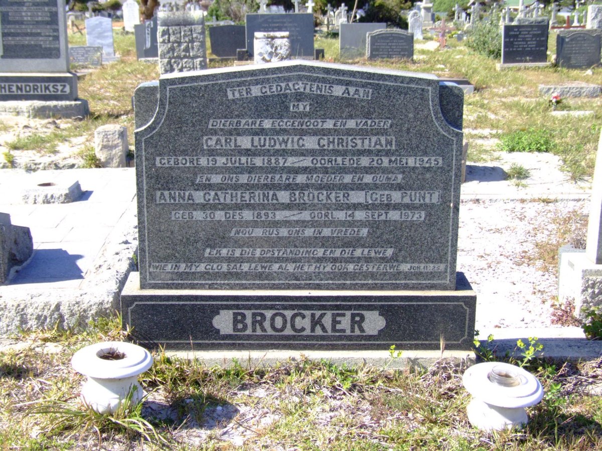 BROCKER Carl Ludwig Christian 1887-1945 &amp; Anna Catherina PUNT 1893-1973