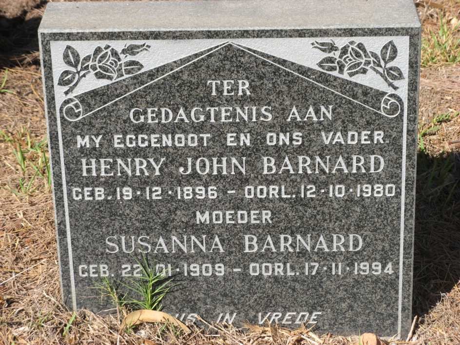BARNARD Henry John 1896-1980 &amp; Susanna 1909-1994