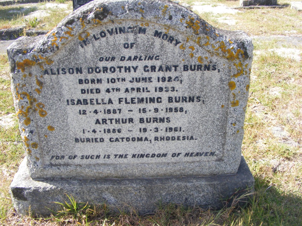 BURNS Arthur 1886-1961 &amp; Isabella Fleming 1887-1958 :: BURNS Alison Dorothy Grant 1924-1933