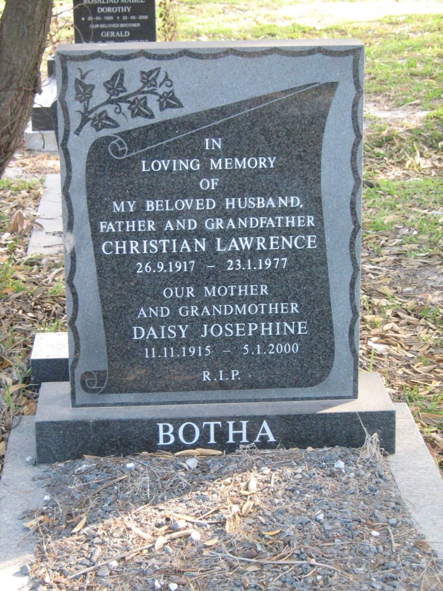BOTHA Christian Lawrence 1917-1977 &amp; Daisy Josephine 1915-2000