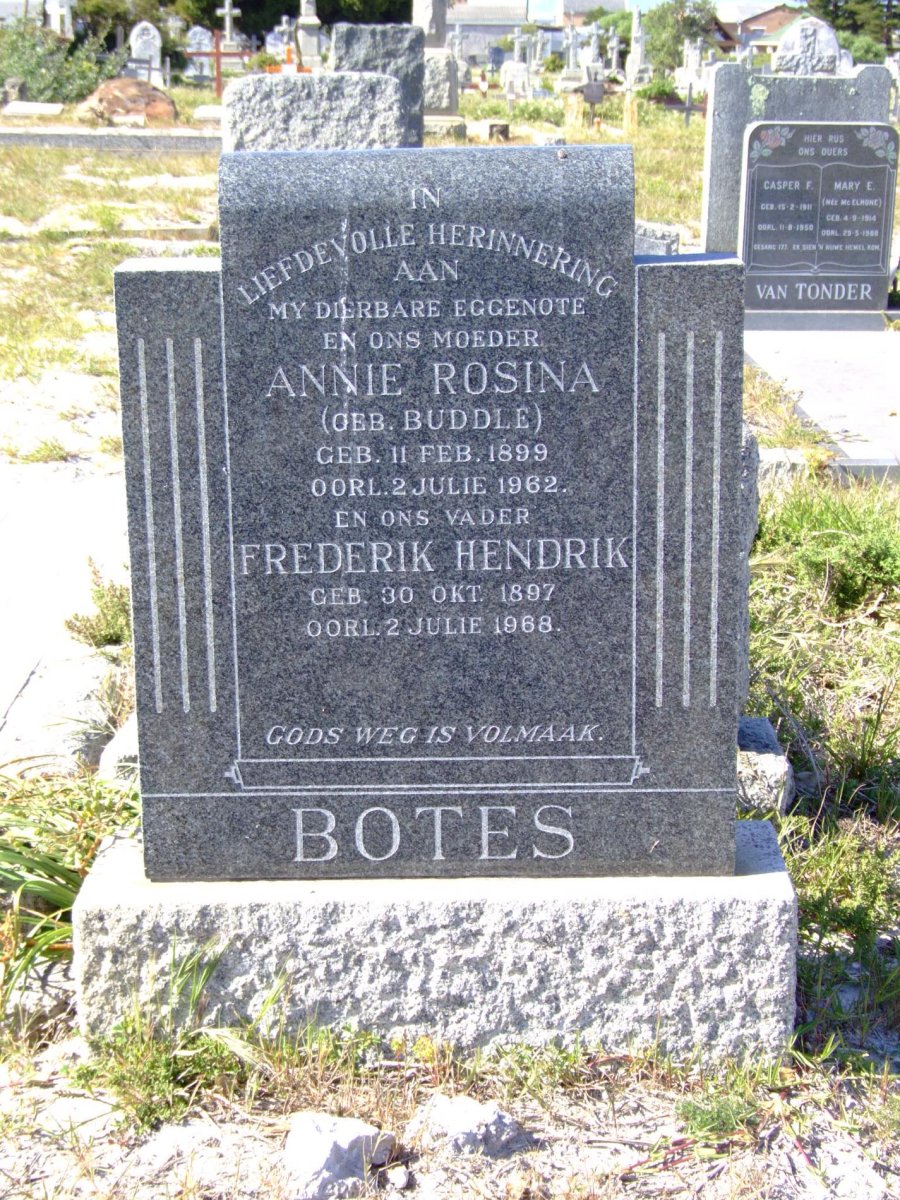 BOTES Frederik Hendrik 1897-1968 &amp; Annie Rosina BUDDLE 1899-1962