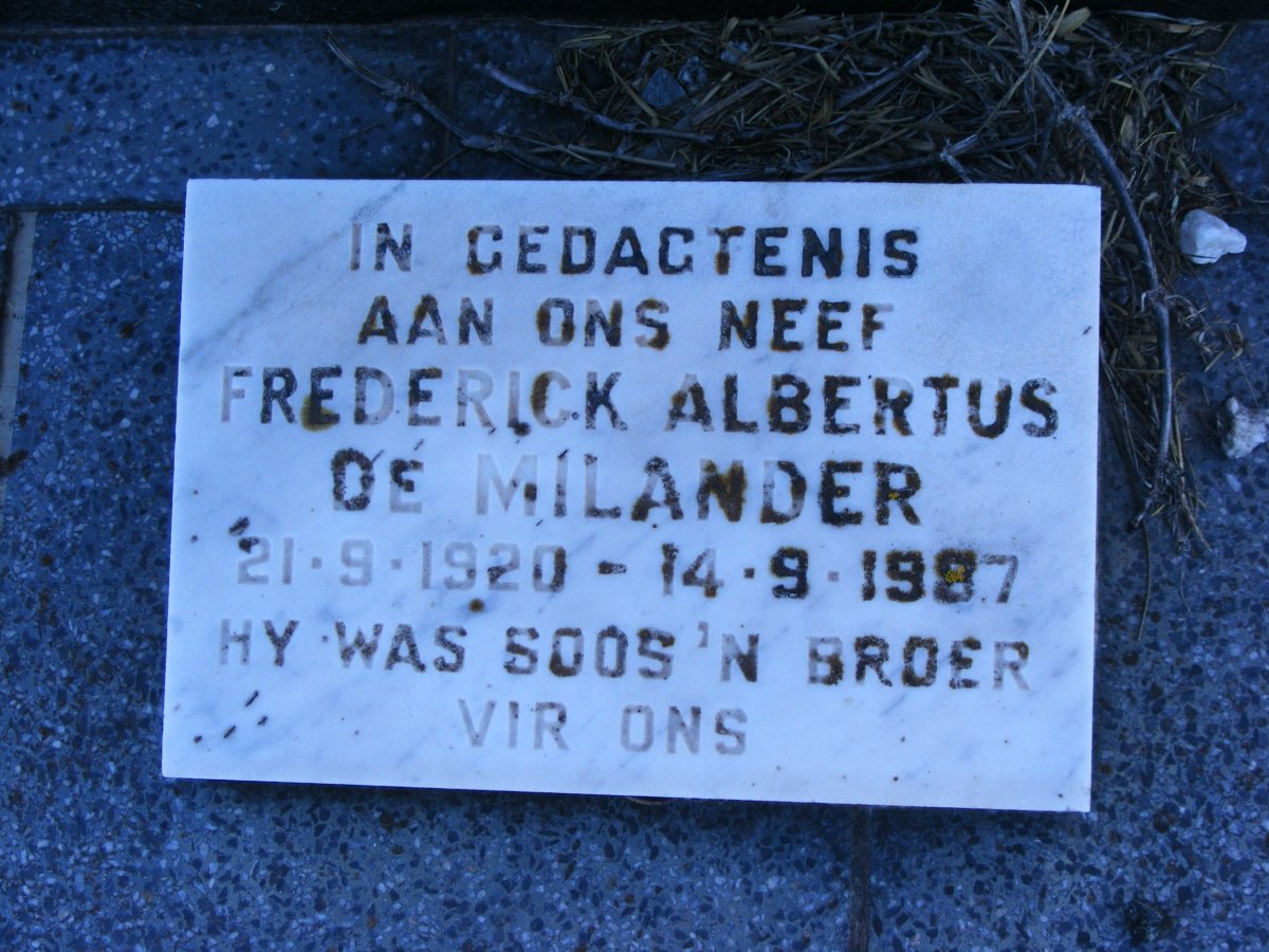 BRANDT Hendrena Johanna Elizabeth 1900-1984 :: DE MILANDER Frederick Albertus 1920-1987