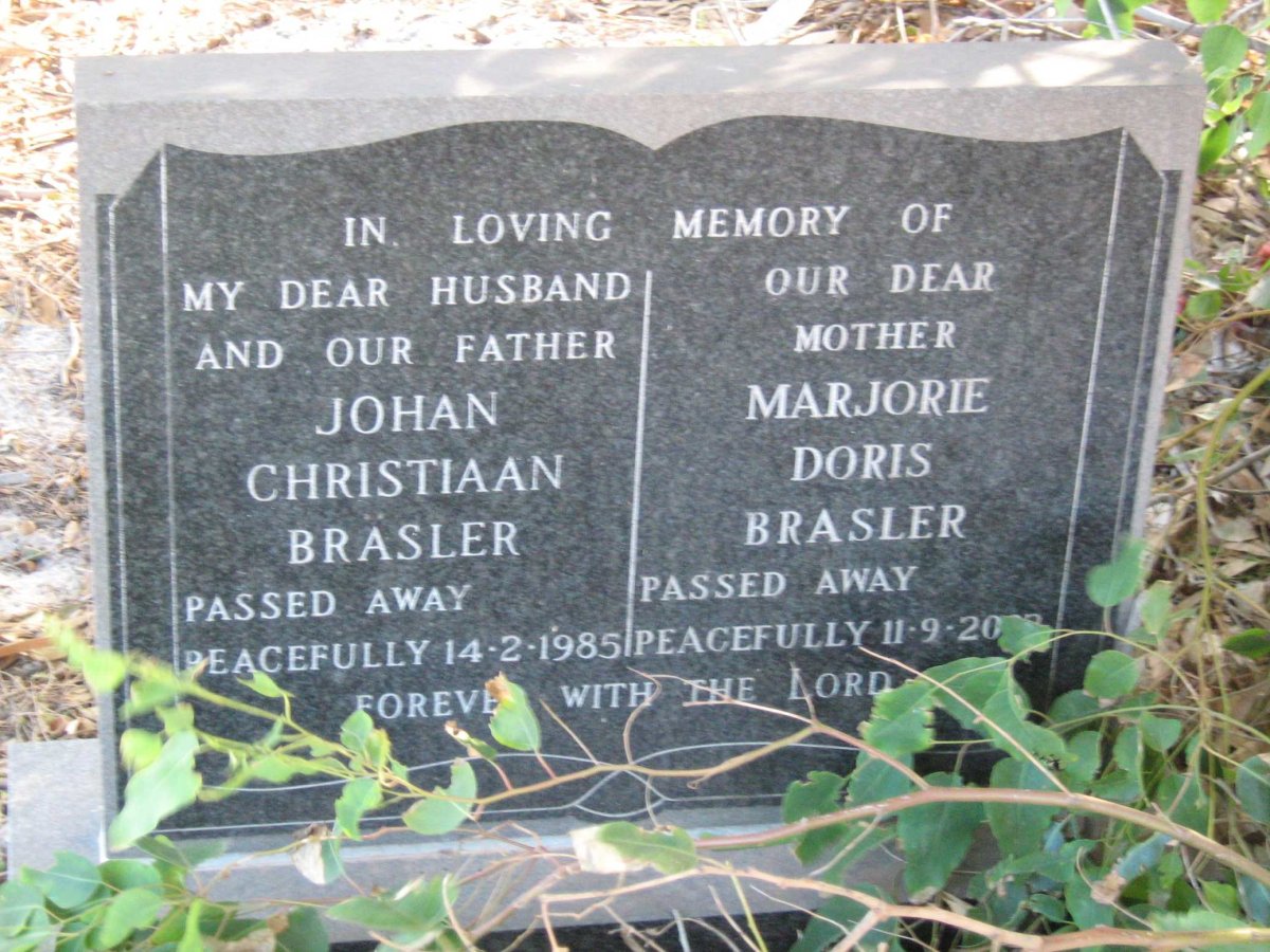 BRASLER Johan Christiaan -1985 &amp; Marjorie Doris -2002