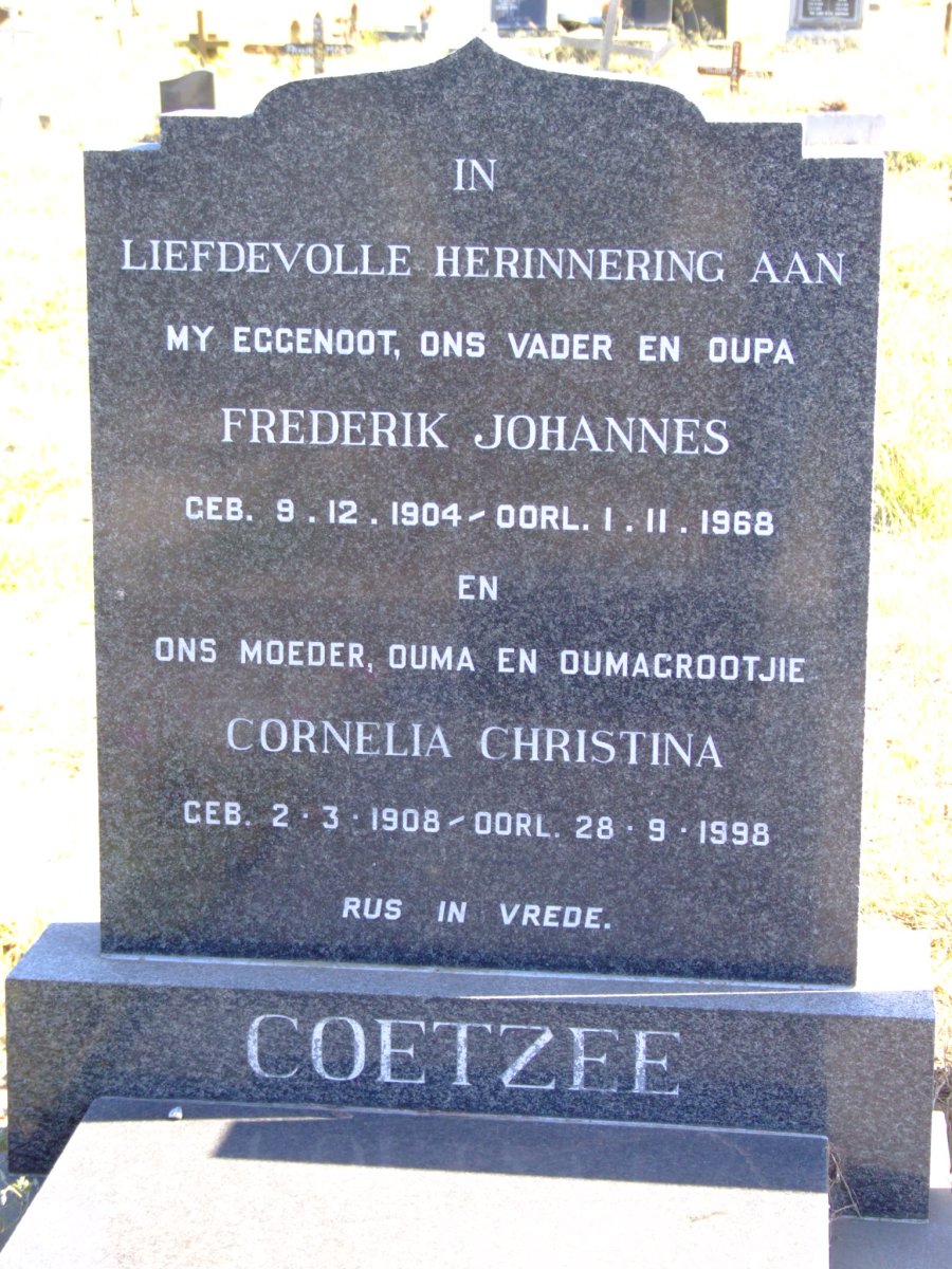 COETZEE Frederik Johannes 1904-1968 &amp; Cornelia Christina 1908-1998