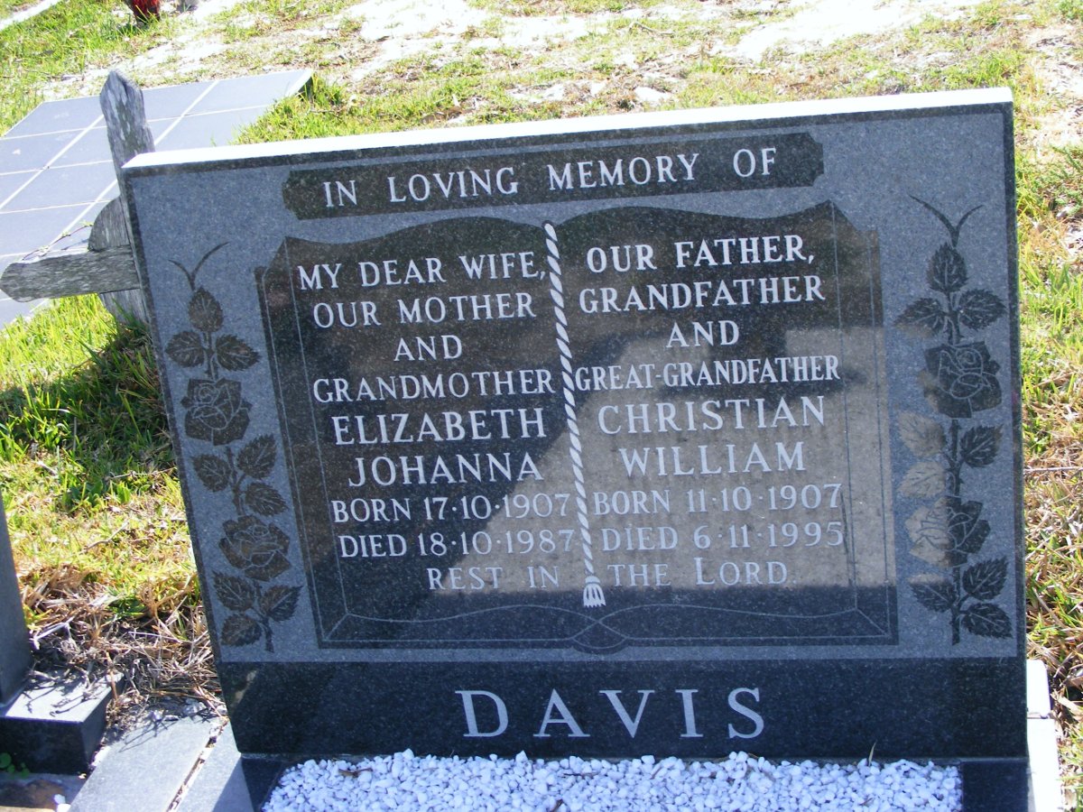 DAVIS Christian William 1907-1995 &amp; Elizabeth Johanna 1907-1987