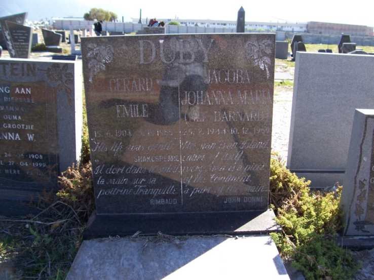 DUBY Gerard Emile 1904 -? &amp; Jacoba Johanna Maria BARNARD 1914-19??