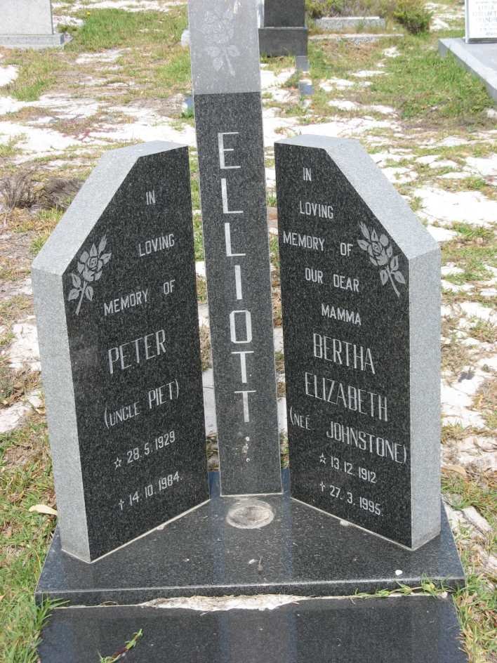 ELLIOTT Bertha Elizabeth nee JOHNSTONE 1912-1995 :: ELLIOTT Peter 1929-1984