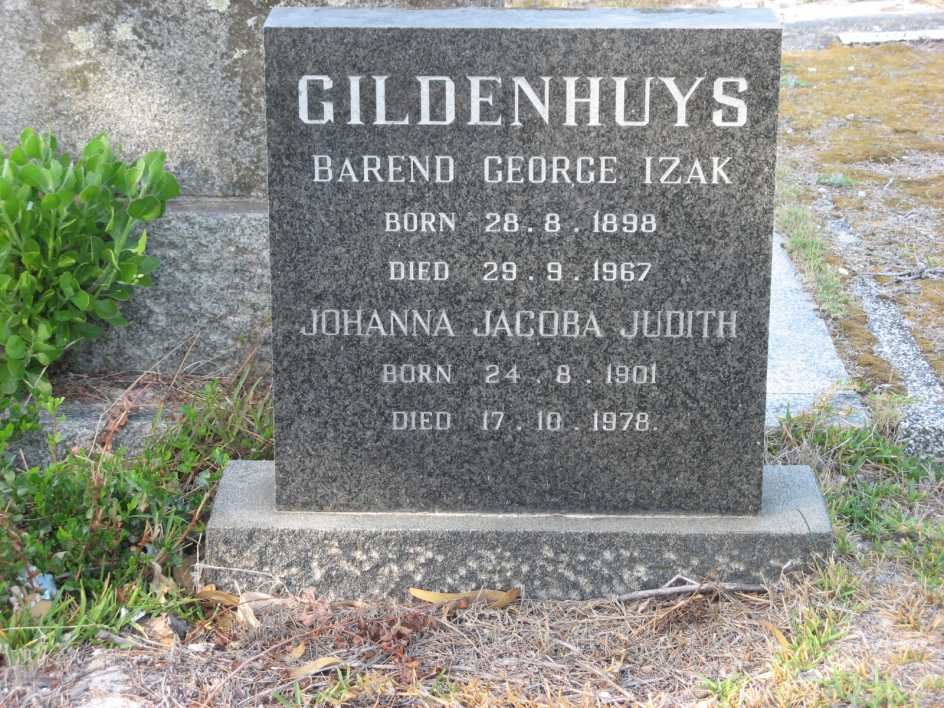 GILDENHUYS Barend George Izak 1898-1967 &amp; Johanna Jacoba Judith 1901-1978