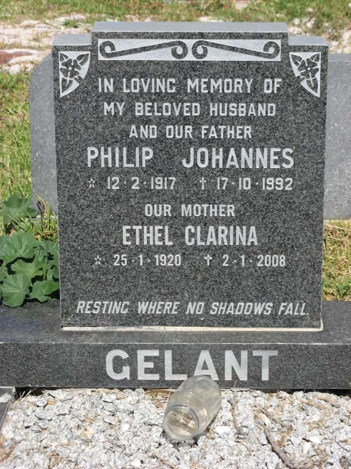GELANT Philip Johannes 1917-1992 &amp; Ethel Clarina 1920-2008