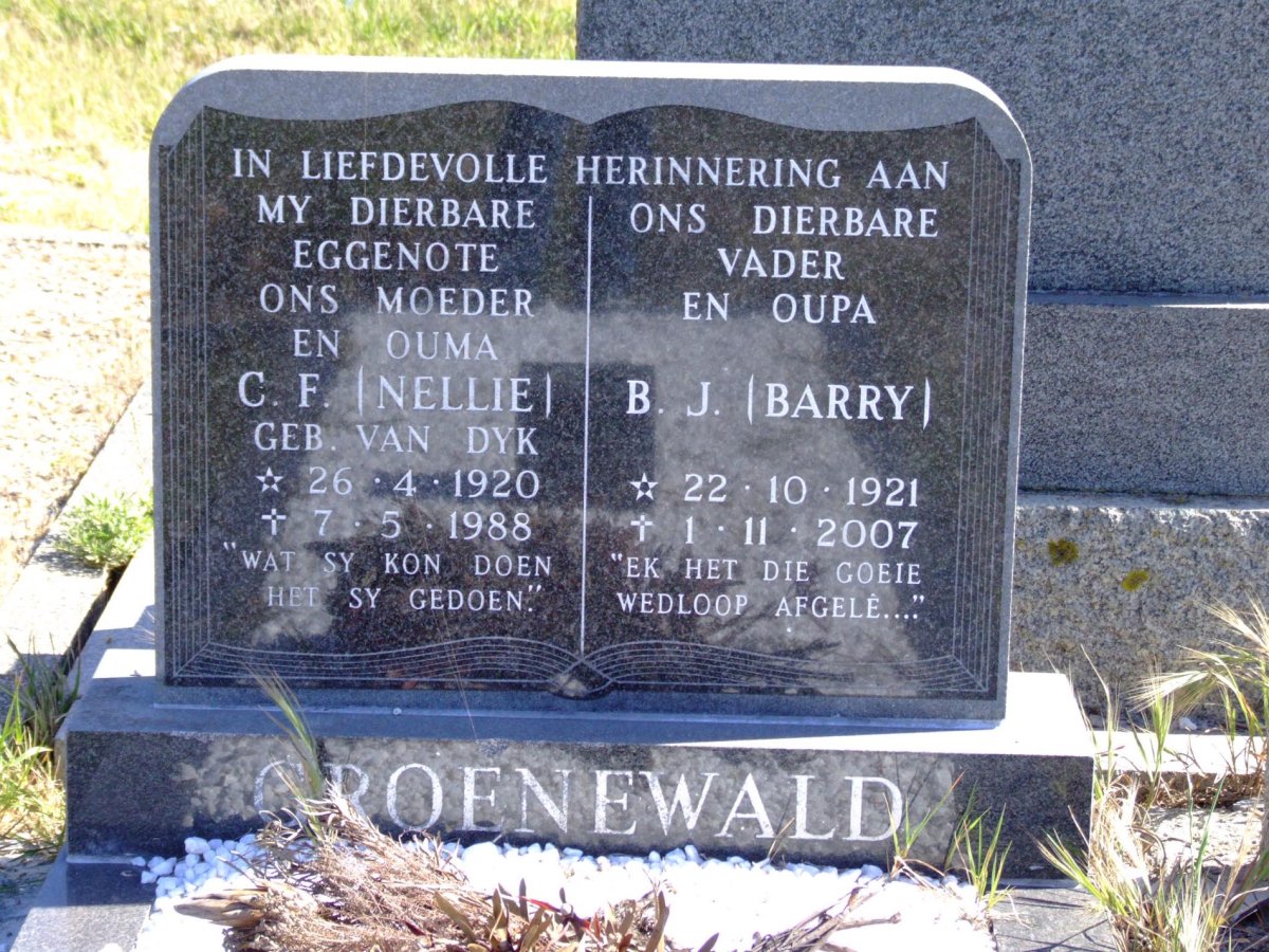 GROENEWALD B.J. 1921-2007 &amp; C.F. VAN DYK 1920-1988