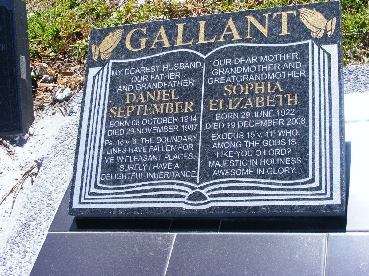 GALLANT Daniel September 1914-1987 &amp; Sophia Elizabeth 1922-2008