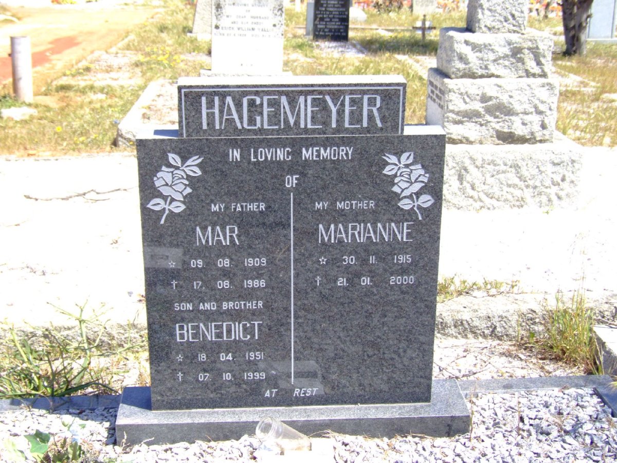HAGEMEYER Mar 1909-1986 &amp; Marianne 1915-2000 :: HAGEMEYER Benedict 1951-1999