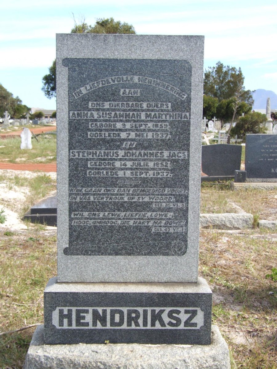 HENDRIKSZ Stephanus Johannes Jacs. 1852-1937 &amp; Anna Susannah Marthina 1859-1937