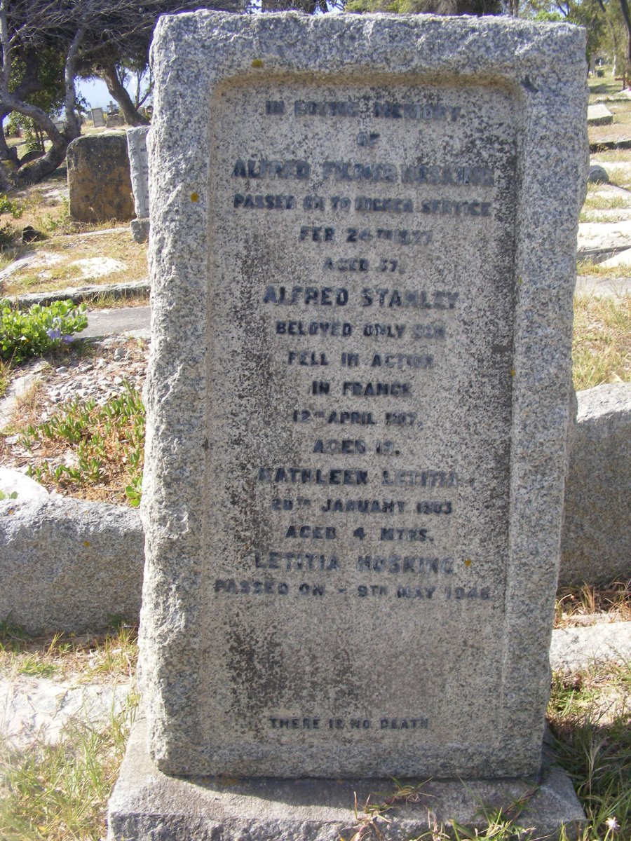 HOSKING Alfred Filmer -1927 :: HOSKING Alfred Stanley -1917 :: HOSKING Kathleen Letitia -1903 :: HOSKING Letitia -1946