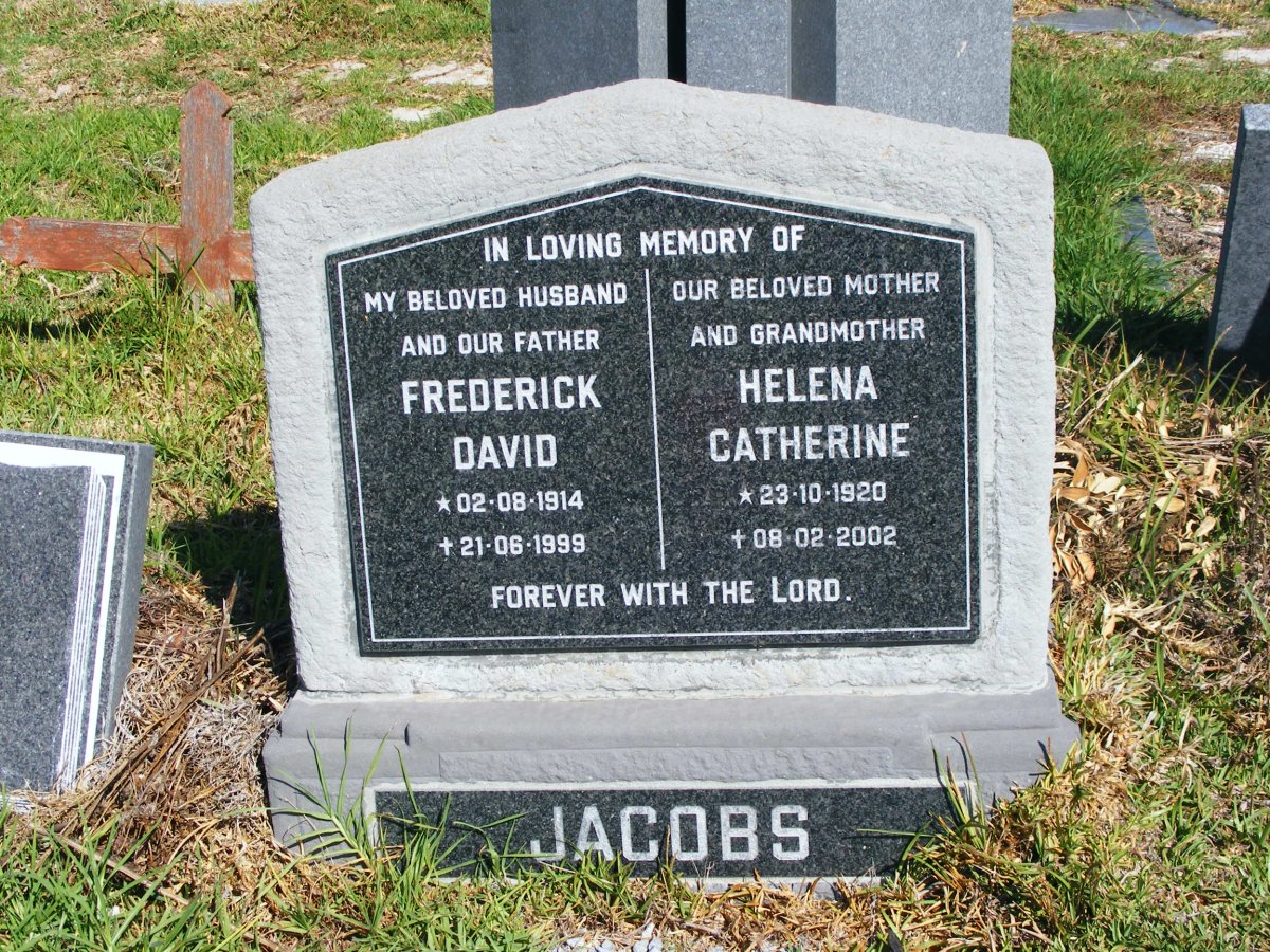 JACOBS Frederick David 1914-1999 &amp; Helena Catherine 1920-2002