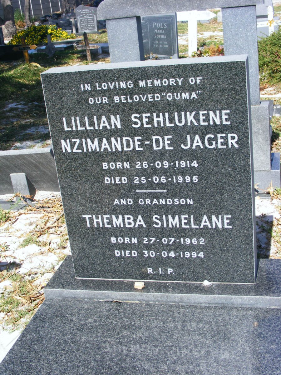 JAGER Lillian Sehlukene, de NZIMANDE 1914-1995 :: SIMELANE Themba 1962-1994