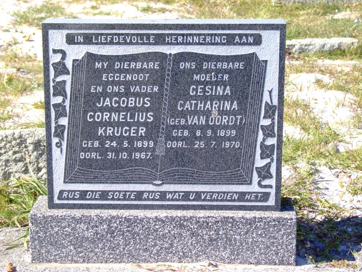 KRUGER Jacobus Cornelius 1899-1967 &amp; Gesina Catharina VAN OORDT 1899-1970