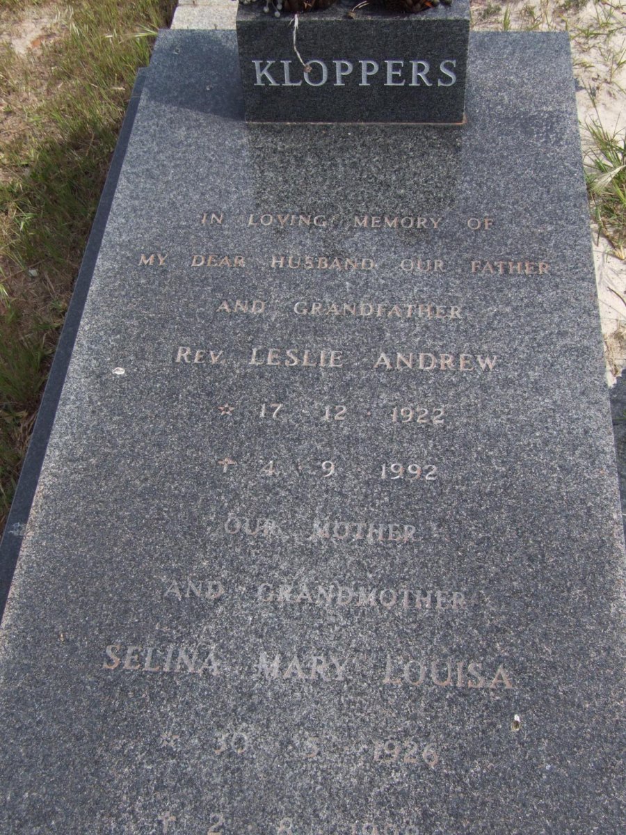 KLOPPERS Leslie Andrew 1922-1992 &amp; Selina Mary Louisa 1926-19??